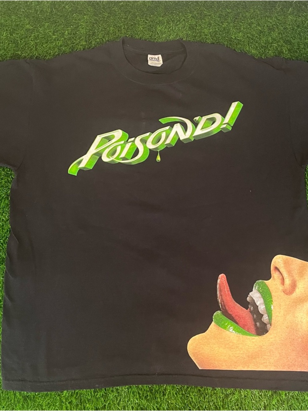 VTG 00s Y2K 2007 Anvil Tag Poison D' Tour Concert Black & Green T-Shirt Mens XL